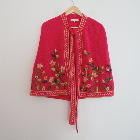 LOVESHACKFANCY Brighton Wool Blend Floral Knit Pink Cloak Cottagecore Coquette - Picture 2 of 16